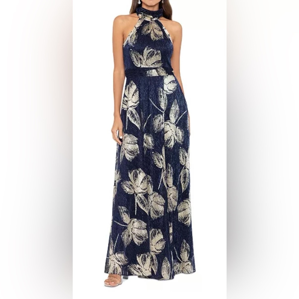 Betsy & Adam Women's Metallic-Print Halter Gown